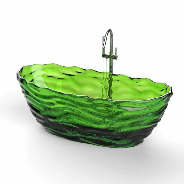 1750x785x640 мм овальная ванна из смолы с волнистой водой, отдельно стоящая напольная кристально-зеленая прозрачная ванна BV001-2