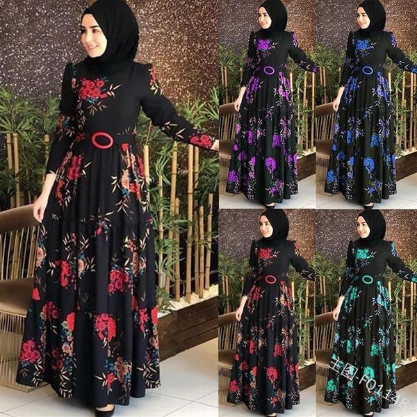 Abito lungo con stampa Abaya musulmano Abito hijab turco Abiti cardigan Kimono Abito lungo abiti Jubah Medio Oriente Eid Ramadan Islamico317O