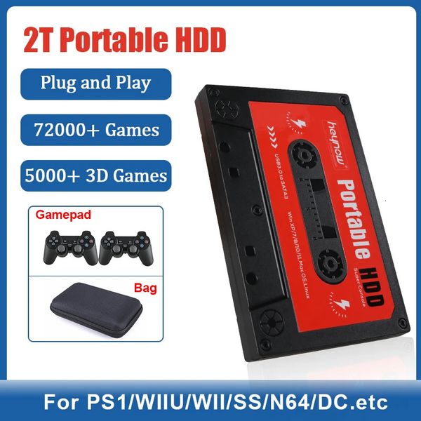Oyun Denetleyicileri Joysticks Tsingo 2TB HDD Taşınabilir Harici Oyun Sabit Sürücü Diski Dahili/PC/GK3V/GK Mini için Dahili 72000 Oyunu Wiiu/Wii/PS1/N64/PS2 231024 için