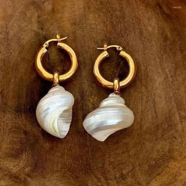 Dangle Küpeler Punk Cowrie Shell Spiral Deniz Beyaz İnci Kabuklu Salyangoz Balina Whelk Damla Altın Kaplama Çember Tatlı Su İncileri Kadın