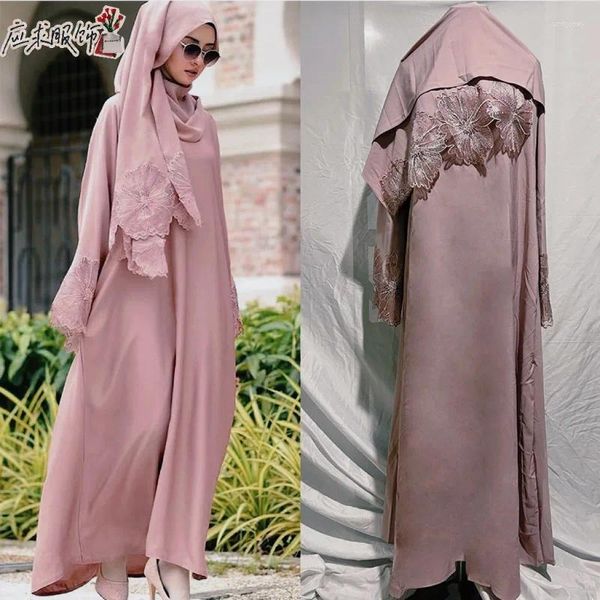 Этническая одежда Мусульманский женский халат Дубай Малайзия Платье с шарфом хиджаб