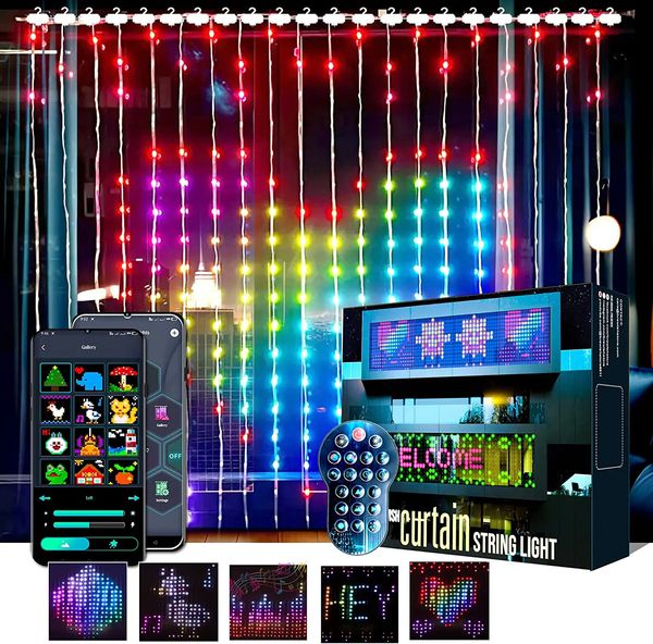 Рождественские украшения RGB Smart Window Curtain String Lights Dream Color Change Fairy Garland App Remote LED Light для свадебного декора 231025