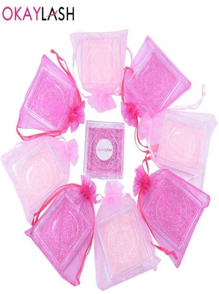 OKAYLASH inteiro 2020 mais novo lindo estilo único vazio rosa transparente caixa de embalagem de cílios com cordão de organza de seda Bag295m8278763