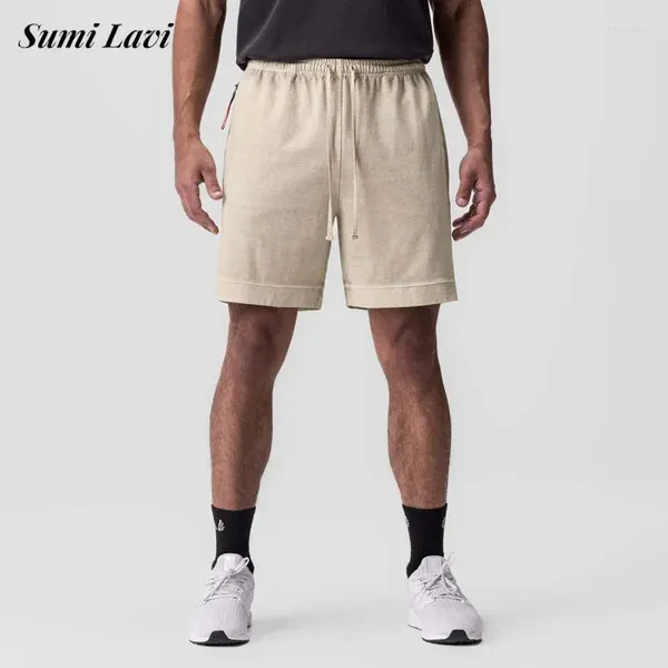 Shorts masculinos lazer cor pura algodão respirável esportes fitness moda cordão reto calça curta homens roupas de ginástica