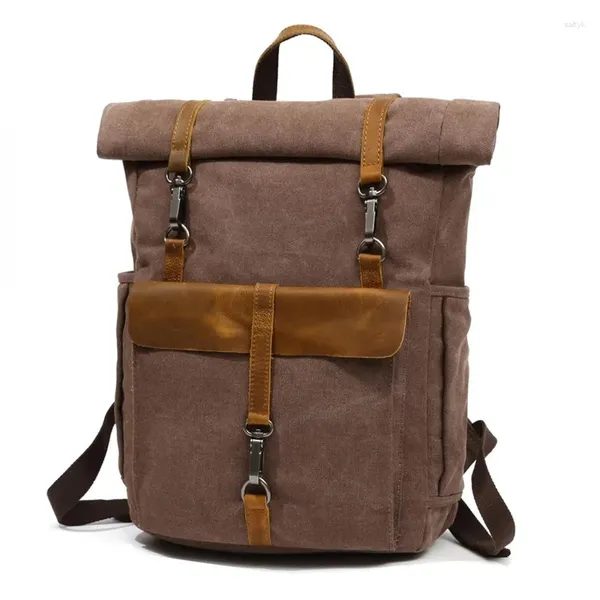 Rucksack Vintage-Stil Canvas Herren Outdoor Große Kapazität Mann Wandern Umhängetasche Teenager 14