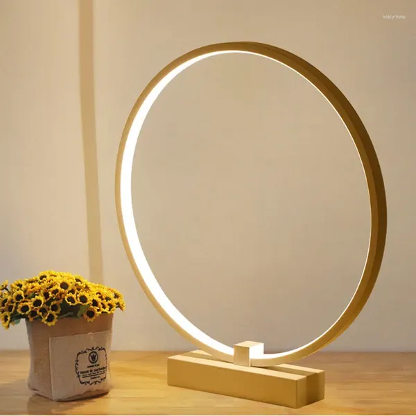 Lâmpadas de mesa Modern Minimalista Forma Redonda LED Lâmpada Suporte de Madeira Estudo Decoração Luz para Leitura Quarto