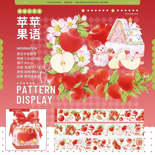 Adesivi adesivi Apple Story e vigilia di Natale Nastri Washi in PET Materiale scolastico Nastro adesivo Nastro adesivo Adesivo Washi per scrapbooking fai da te 231025