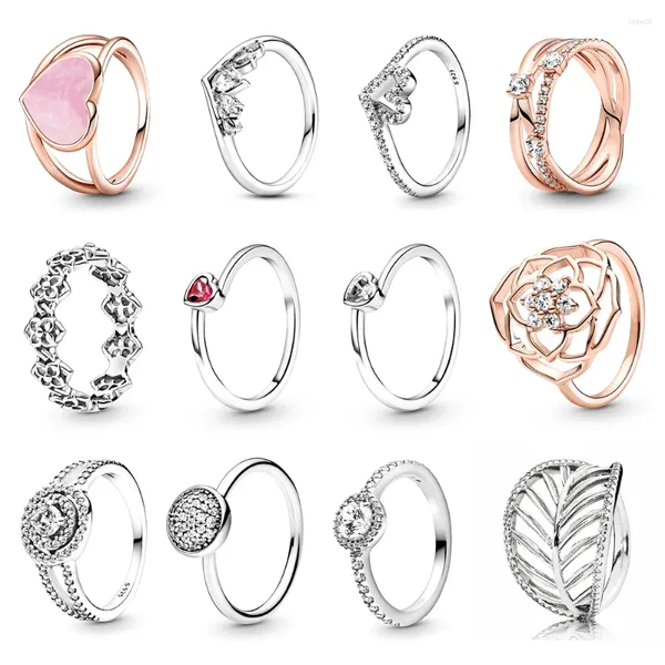 Anelli a grappolo Anello di dichiarazione con petali di rosa scintillanti originali in argento sterling 925 di alta qualità Gioielli fai da te