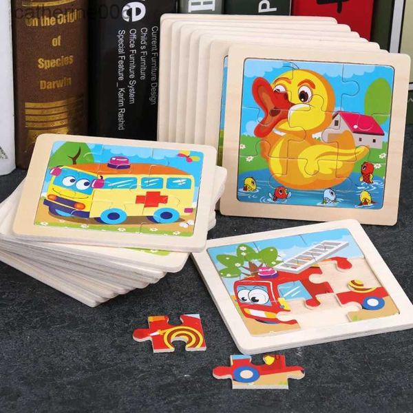 Puzzles Kinder Holzspielzeug 3D-Puzzle Kleine Größe Cartoon Tier Verkehr Tangram Holzpuzzle Lernspielzeug für Kinder GeschenkL231025