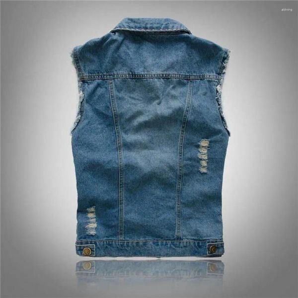 Coletes masculinos frio tempo homens colete jaqueta hip hop streetwear denim rasgado colete sem mangas com para o verão