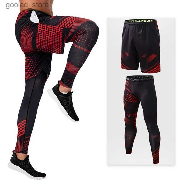 Tracksuits masculinos Rashguard Homens Compressão Perna Conjunto Shorts de Treinamento Correndo Calças Secas Rápidas Definir Bolso Elástico Calças Esportivas Q231025