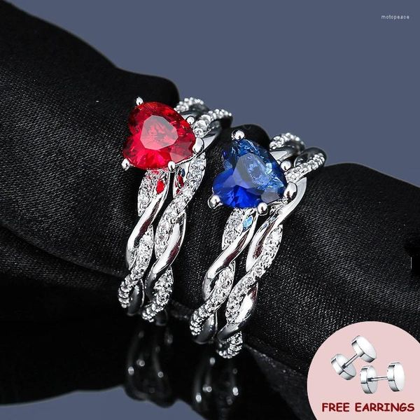 Anéis de cluster moda jóias conjunto coração forma zircão 925 acessórios de prata para mulheres casamento noivado promessa festa presente anel de dedo