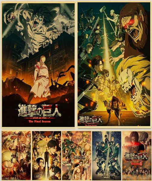 Картины японского классического аниме «Атака Титанов», сезон 4, постер, принты на крафт-бумаге и постеры, домашний декор, художественные наклейки на стену8051174