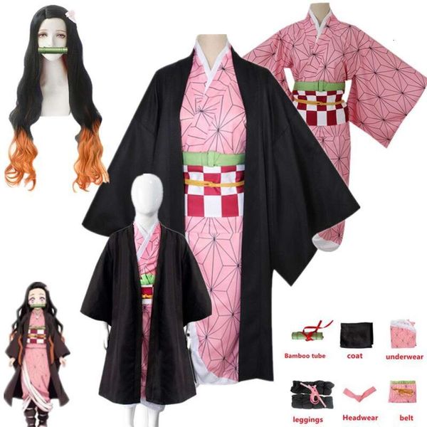Косплей Ghost Destruction Blade, косплей, бамбуковая трубка, детское кимоно Mi Bean, полный комплект одежды, Cos Wigcosplay