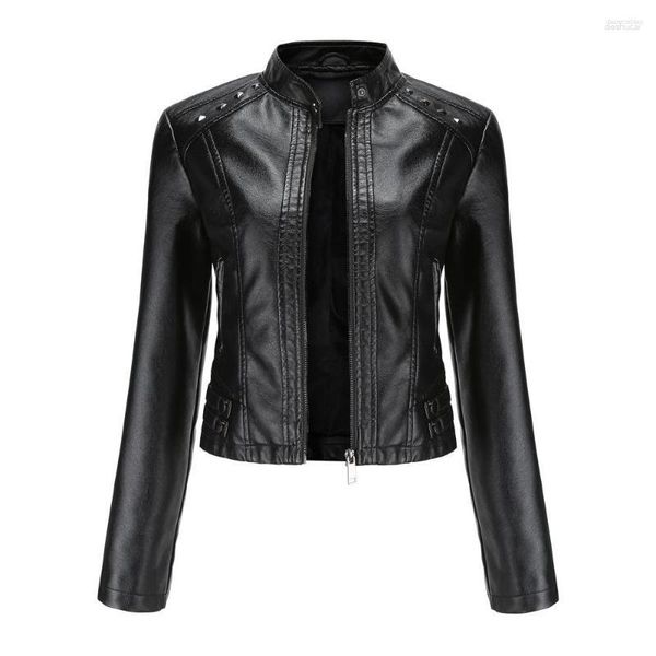 Damen Leder Damen Faux Jacke Frauen Niet Biker 2023 Frühling Herbst Mantel Mode Europäische Amerikanische Größe Braun Rot Schwarz Aprikose