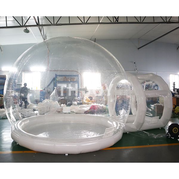Atividades ao ar livre 2023 mais novo 17fft barraca de cúpula longa PVC fora do globo acampamento casa de bolha inflável transparente para festa de casamento