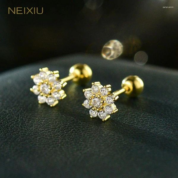 Orecchini a bottone Neixiu 925 Sterling Silver coreano semplice cristallo fiocco di neve donne dolce e romantico regalo di gioielli placcatura in oro 14K