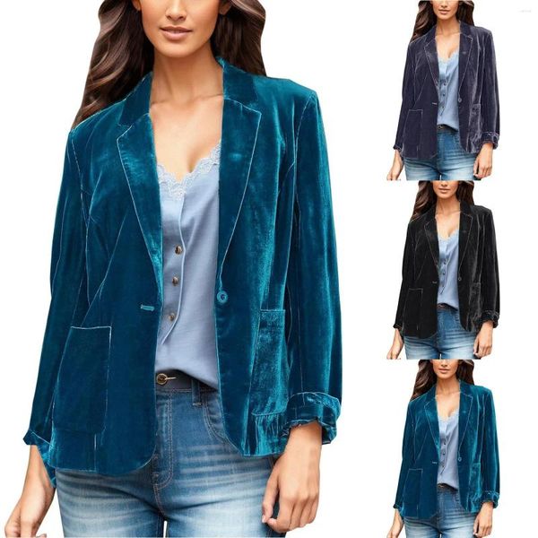 Giacche da donna Giacca in denim di velluto oro da donna monopetto manica lunga risvolto tinta unita stile corto inverno donna zip intera