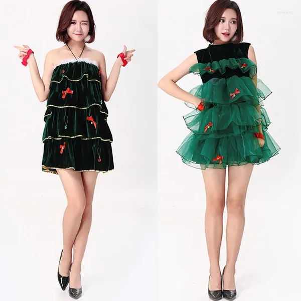 Tema traje sexy verde árvore de natal roupas vestido macio papai noel cosplay trajes para uniforme feminino