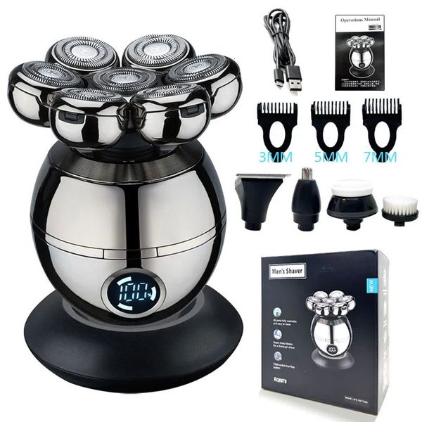 Lâminas de barbear 5 em 1 barbeador elétrico para homens carecas 7D cortador flutuante aparador de barba IPX5 barbear à prova d'água USB carregamento sem fio 231025