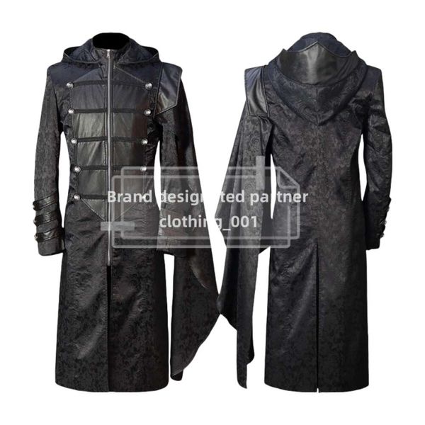 Costume cosplay natalizio da donna, costume cosplay da uomo, uniforme da vapore, colletto alla coreana, mantello punk gotico in pelle nera