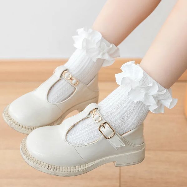 Детские носки из хлопка с кружевом и рюшами, сетчатые дышащие носки принцессы, детские короткие носки до щиколотки, белый, розовый, фиолетовый, для маленьких девочек, для танцев для малышей 231025