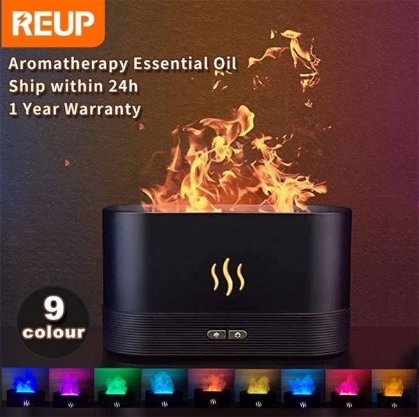 Difusores de óleos essenciais REUP Chama Aroma Difusor Umidificador de ar Ultrasônico Cool Mist Maker Fogger LED Oil Jellyfish Difusor Frag6547534