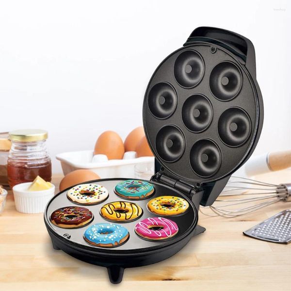 Fabricantes de pão 1200W Elétrica Donuts Maker Máquina Doméstica Mini Antiaderente Superfície Crianças Café da Manhã Sobremesas Faz 7 Donuts Eletrodomésticos
