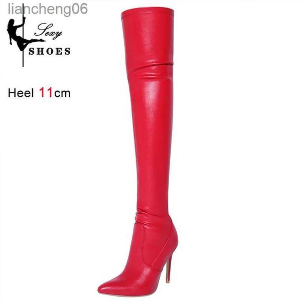 Botas outono e inverno novas botas de perna sexy apontou salto alto sobre o joelho botas com zíper apontou toe botas de couro fosco para mulheres l231025