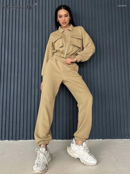 Zweiteilige Damenhose, Khaki, Frottee-Strickwaren, Jogginghose, Anzüge, 2-teiliges Freizeit-Set, Damen-Reißverschluss-Hemden und hohe Taille, sportlich