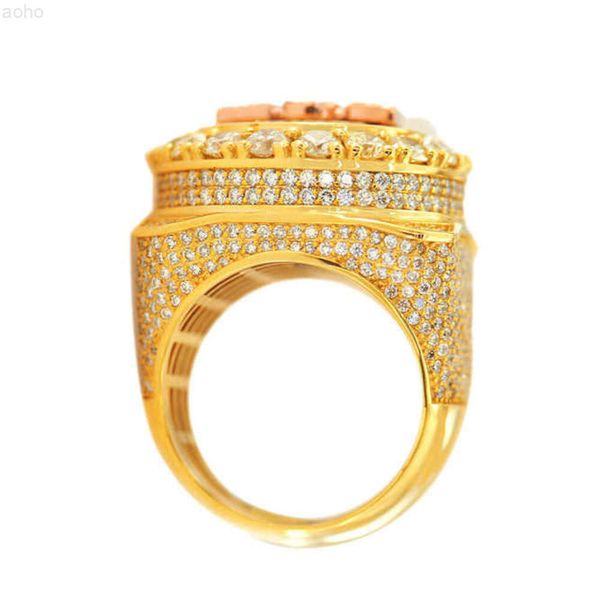 Anel masculino hip hop micro pave moissanite anel de diamante prata banhado a ouro anéis quadrados de diamante para homens