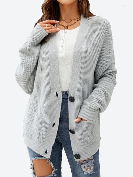 Женский вязаный свитер Benuynffy, осень-зима 2023, женский свитер с длинными рукавами и v-образным вырезом, кардиган на пуговицах большого размера, вязаное пальто с открытой передней частью, верхняя одежда с