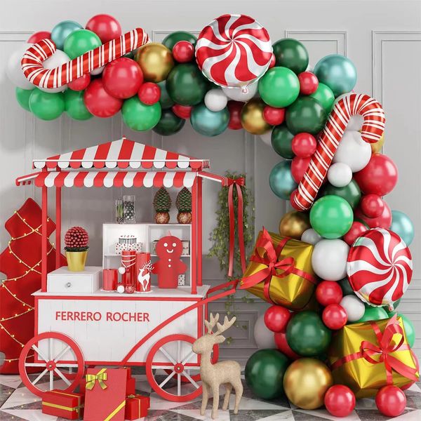 Decorazioni natalizie Arco di palloncini di Natale verde oro scatola rossa palloncino di caramelle fiore palloncino foil anno decorazione della festa di Natale 231024