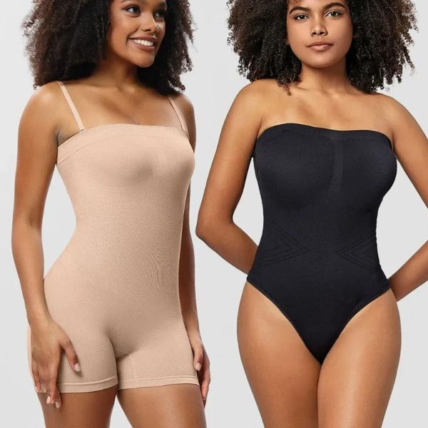 Mulheres Shapers Mulheres String Thong Seamless Bodysuit Shaper Ribbed One Piece Corpo Removível Straps Barriga Controle Shapewear