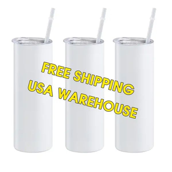 US/CA Warehouse 2 dias Navio de 20 onças Sublimatoon Tumblers com tampa de palha térmica Garrafas de água Camping Sports Sports Cups Isoled Car canecas 0413