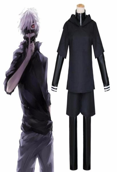 JP Anime Tokyo Ghoul Ken Kaneki Cosplay Kostüm Full Set Siyah Deri Dövüşü Üniforma Kadın Erkekler Cadılar Bayramı Kostüm Maske Wig C091638292