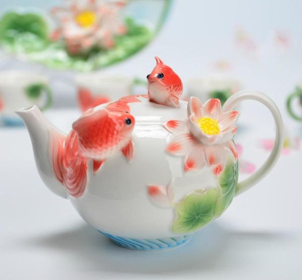 Керамический чайник с рыбой и ручкой, эмалированный фарфоровый чайник Цзиндэчжэнь 9532574