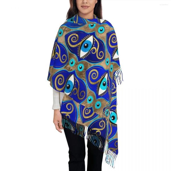 Schals Evil Eye Geometrischer Schal für Frauen Herbst Winter Kaschmir Schal Wrap Bohemian Boho Lang mit Quaste Damen