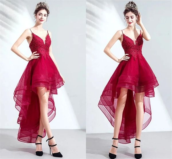 Красное короткое платье для выпускного вечера с цветочным принтом и v-образным вырезом, платья для выпускного вечера с рукавами, мини-хвост, вечерние платья, халаты De 328 328