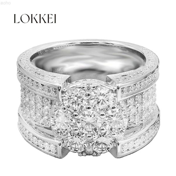 Lokkei vendendo anel de moissanite completo de hip hop masculino europeu e americano S925 joias populares de prata