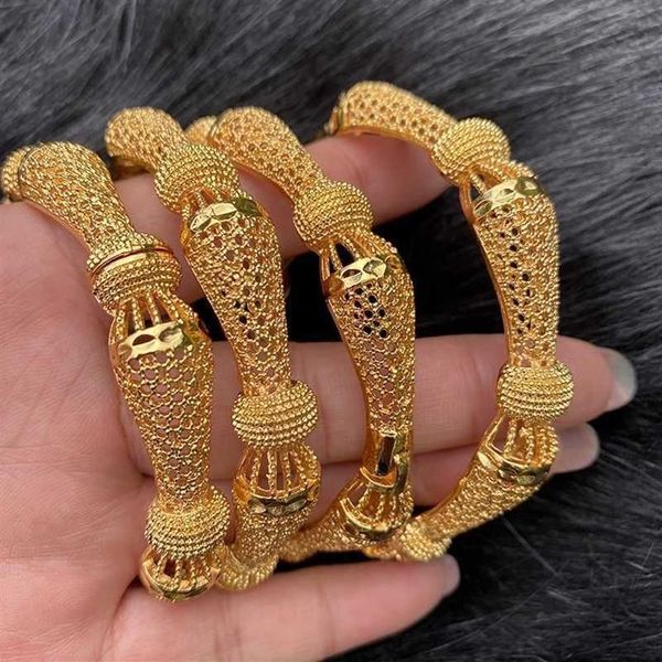 4 Stück / Los Indische Saudi-Arabien 24 Karat Gold Farbe Armreif Dubai Armreifen für Frauen Afrika Schmuck Äthiopische Hochzeit Braut Geschenk 21212H