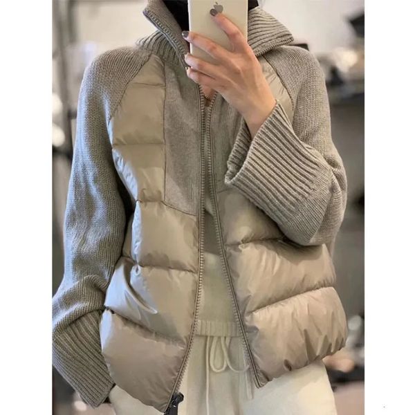 Feminino para baixo parkas inverno feminino temperamento grosso camisola de malha costura zíper em linha reta meia gola alta algodão-acolchoado jaqueta casaco 231024