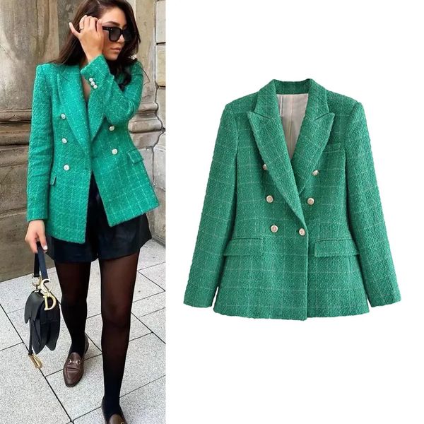 Abiti da donna Blazer TRAF Blazer di tweed Donna Giacca verde Cappotto femminile Inverno Autunno Moda Classico Abiti da ufficio Completo Capispalla 231025