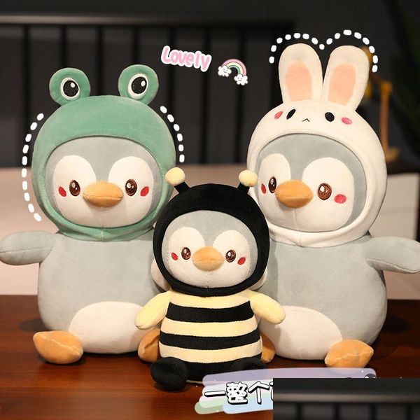 Animais de pelúcia dos desenhos animados bonito pinguim cosplay vestir-se brinquedos adorável boneca macio bebê travesseiro crianças meninas aniversário presente de natal d dh7a3