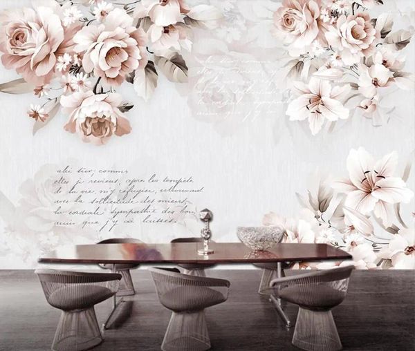 Wallpapers vintage rosa flor papel de parede 3d murais de parede decoração de casa impressão arte floral papel contato personalizado