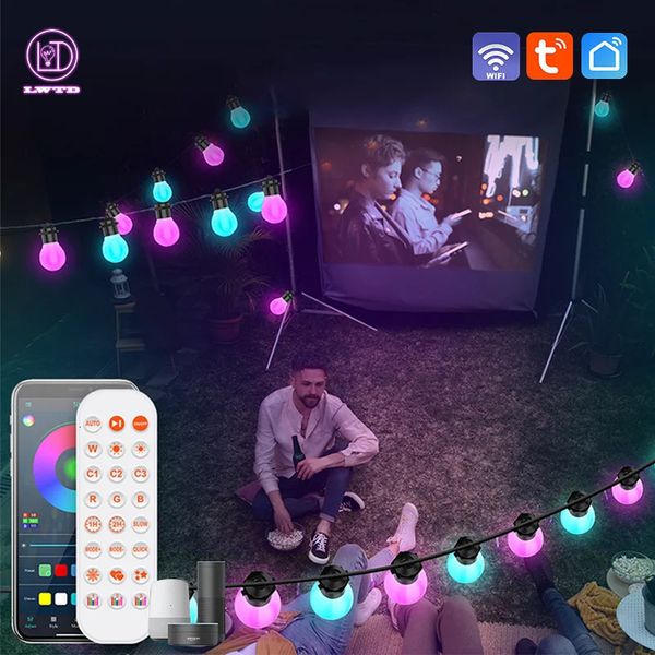 Decorações de Natal S14 LED Iluminação Cordas Graffiti Bluetooth WIFI APP Inteligente USB Ao Ar Livre À Prova D 'Água Colorido Polo Bolha Halloween Lâmpada 231025