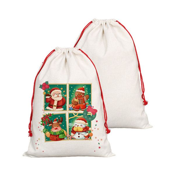 50x68cm süblimasyon Boşlukları Noel Santa Çuval Keten Düz Hediye Çantası Noel Dekorasyonu Ekstra Büyük Boyu Şeker Claus Present Secut Poşetleri Drawstring ile