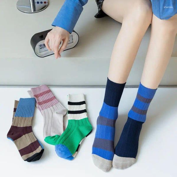 Frauen Socken Kreative Socke Korea Stil Einfache Mode Design Weiche Baumwolle Für Mädchen Elegante Gestreiften Muster Täglich 10 Paare