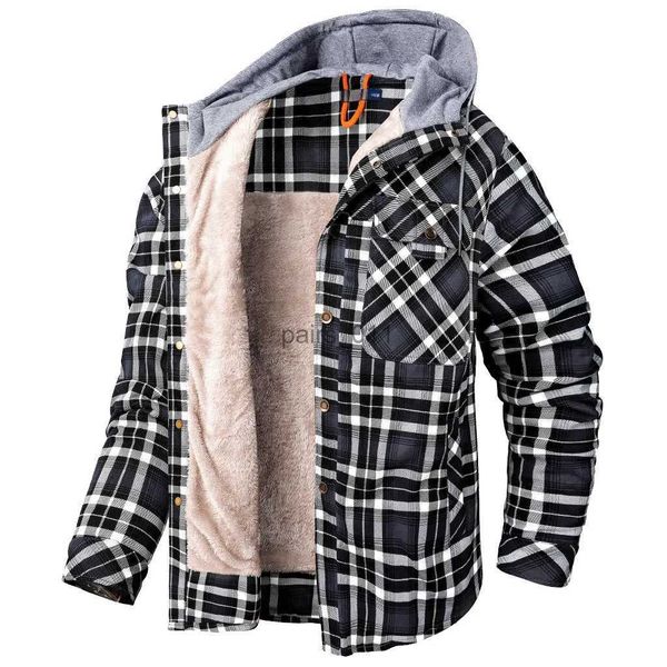 Jaquetas masculinas tamanho EUA inverno jaquetas quentes de lã capuz xadrez camisas de flanela para homens casacos de manga comprida térmica outwear jaqueta de trabalho de carga YQ231025