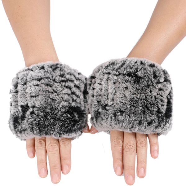 Cinco Dedos Luvas Genuine Rex Rabbit Fur Malha Mulheres Luvas Sem Dedos Mittens Real Fur Pulso Aquecedor Inverno Macio Quente Elástico 231025